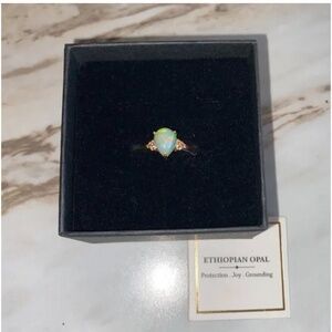 🪞 14k gold plated genuine gemstone opal crystal sterling silver ring size 7